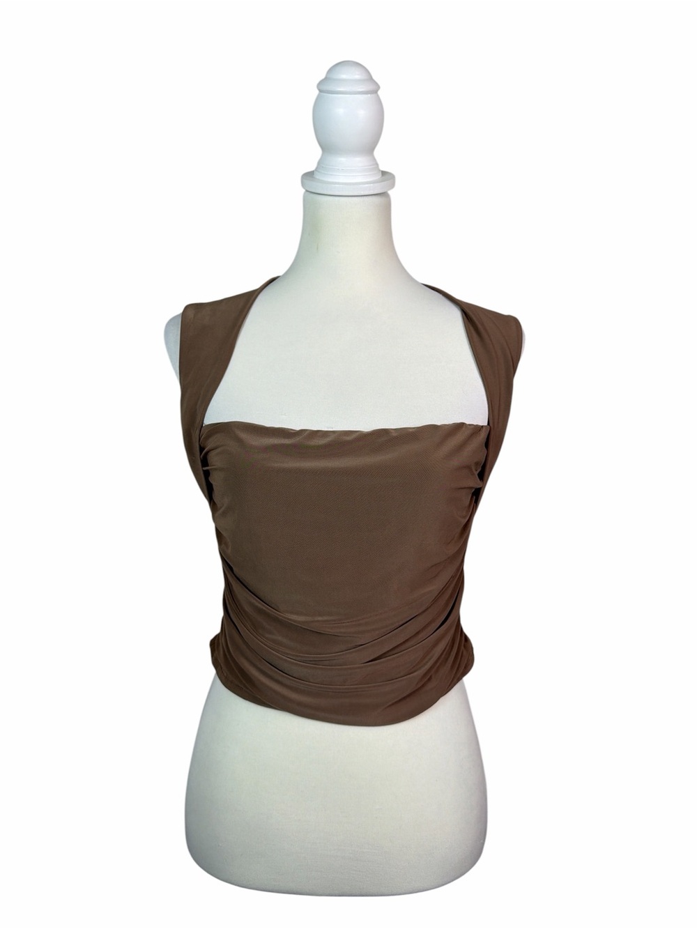 Rolla Coster Women’s XL Brown Ruched Cutout Crop Top Y2K Stretch Sleeveless